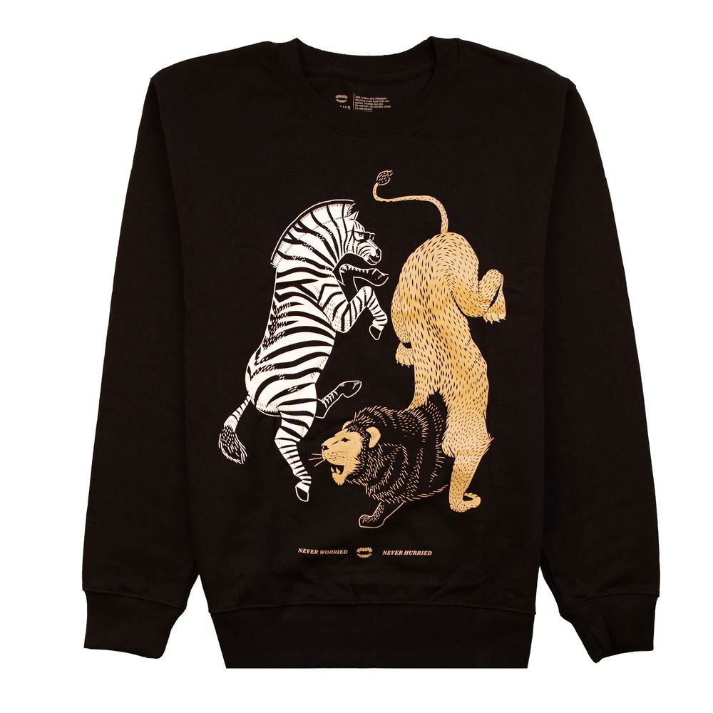 CHOMP Dawn Hunt Animal Graphic Crewneck Sweatshirt Mens Small Black Streetwear